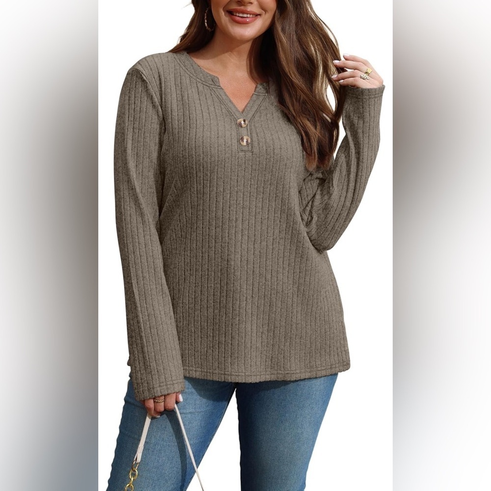 New -3XL Lightweight Long Sleeve 
 V Neck Tops with Buttons 
2026 Season Top